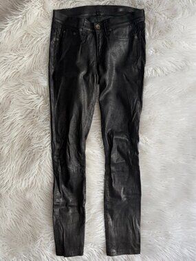 rag & bone black lambskin stretch leather pants skinny jean low rise size 25
